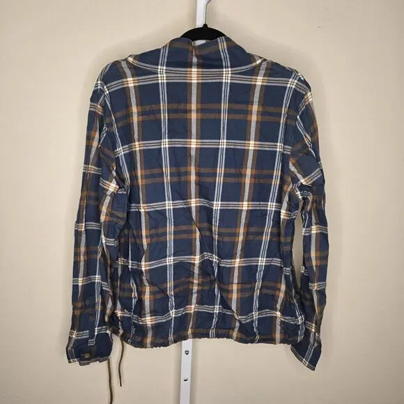 L.L. Bean Signature Women's L Grayish Blue Plaid 1/4 Button Pullover Drawstring - Picture 3 of 14